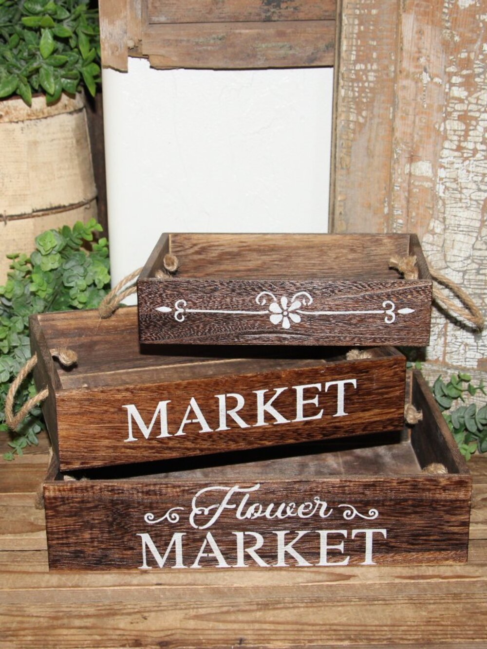 NEW French Country Farmhouse FLOWER MARKET 3 Piece Crate Box Trays